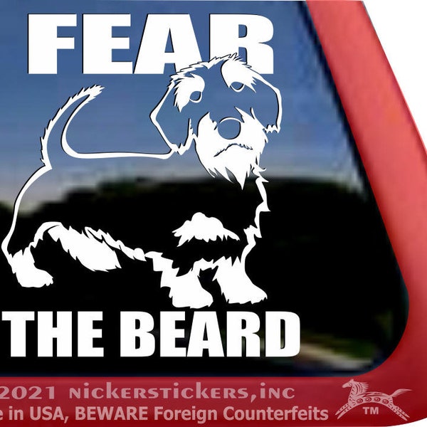 Fear the Beard | DC1396SP1 | High Quality Wirehaired Dachshund Adhesive Vinyl Window Decal Sticker