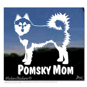 Pomsky Mom | High Quality Adhesive Pomeranian Husky Mix Vinyl Window Decal Sticker