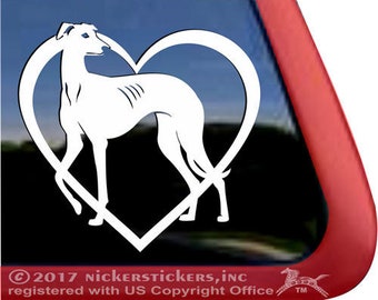 Autocollant tête de lévrier | DC239HRT | Autocollant en vinyle adhésif de qualité NickerStickers® pour fenêtre