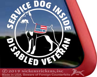 Service Dog Inside, Disabled Veteran - Doberman | High Quality Adhesive Vinyl Window Decal Sticker