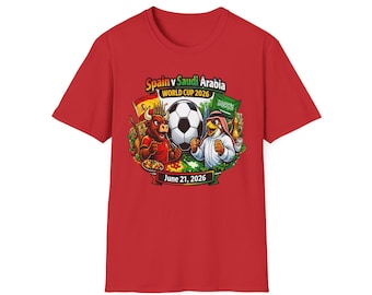 Shirt WK 2026 Spanje v Saoedi-Arabië |  T-shirt voetbalwedstrijd | 21 juni 2026 Fan-T-shirt Game Day | FIFA-voetbalcadeau