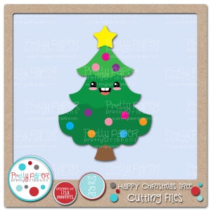 Happy Christmas Tree Cutting Files & Clip Art - Instant Download
