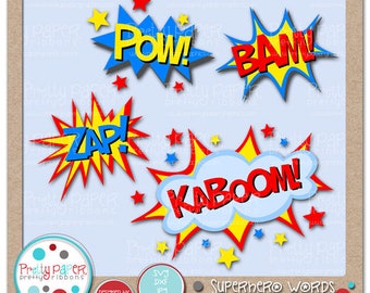 Superhero Words Cutting Files and Clip Art  - Instant Download