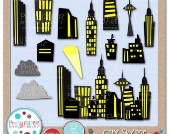 City Skyline Cutting Files and Clip Art  - Instant Download