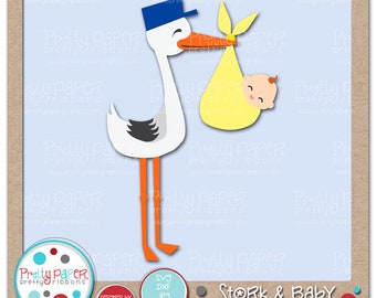 Stork and Baby Cutting Files & Clip Art - Descarga instantánea