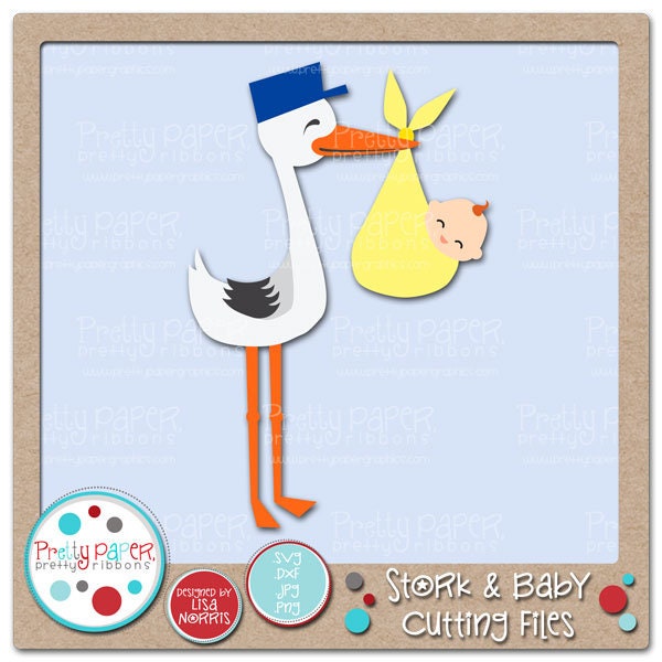 Stork and Baby Cutting Files & Clip Art - Instant Download