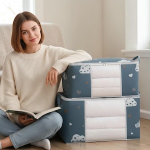 Bolsa para guardar ropa / Organizador de mantas de gran capacidad / Almacenamiento de ropa de cama plegable / Caja organizadora de armario / Bolsa de almacenamiento de tela con cremallera