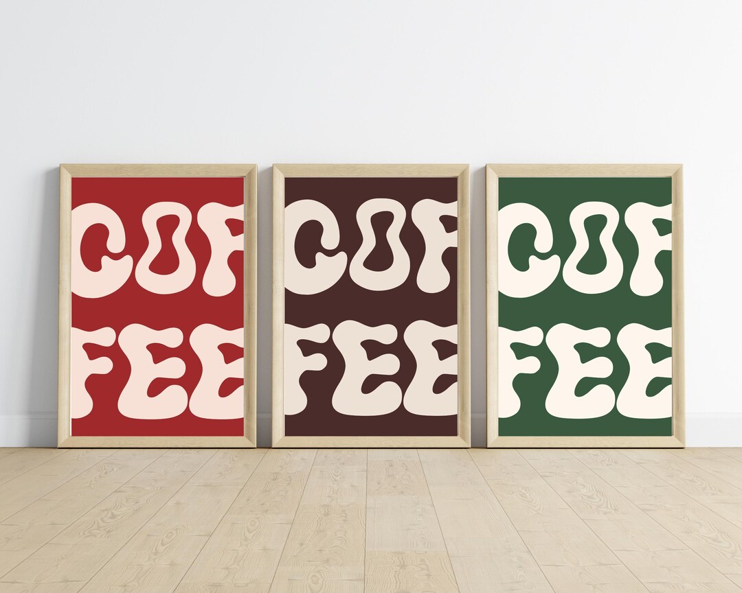 set of 6 kitchen prints coffee print set kitchen art... Retro Coffee Print Set: Funky Kitchen Typography (digital Download) - Etsy