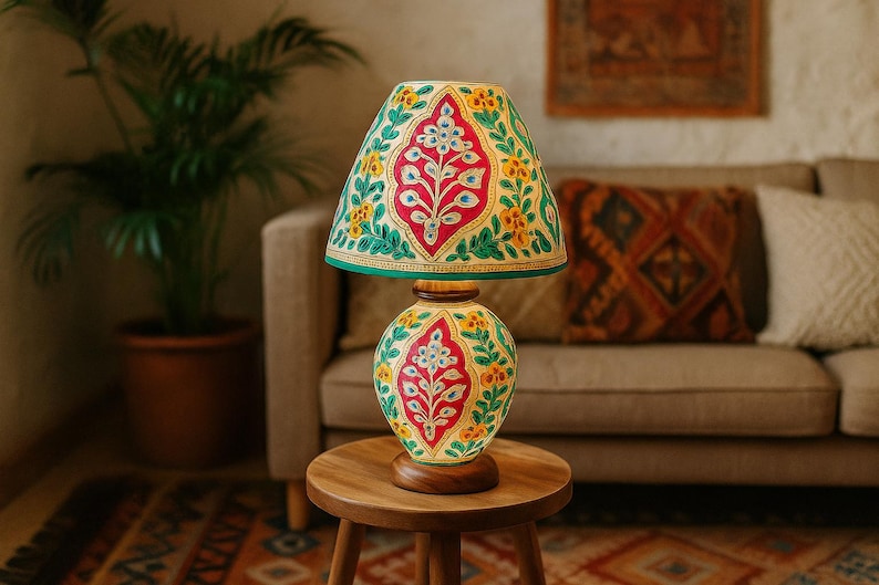 Lámpara de piel de camello artesanal / Lámparas decorativas pakistaníes / Lámpara de mesa auxiliar tradicional / Regalo de decoración para el hogar hecho a mano