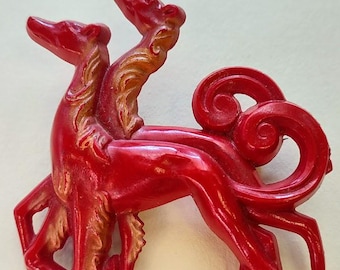 Art Deco Celluloid Saluki Borzoi Whippet Greyhound Dog Large Pin Vintage red pin brooch dog lover lure coursing sight hound Christmas gift