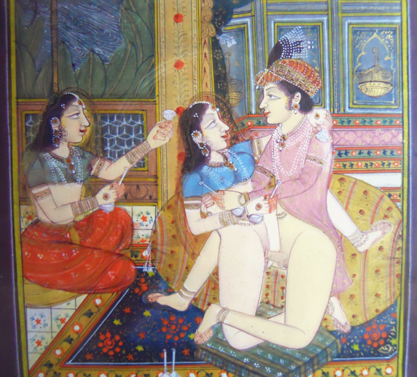 Indian mughal harem erotic miniature painting