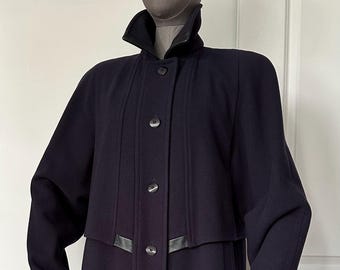 Vintage 90s Oversize Navy Wool Maxi Coat