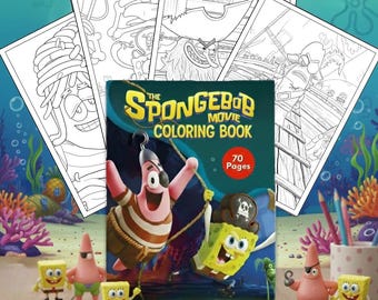 Desenho para colorir do Bob Esponja: O Filme - Busca por Calça Quadrada, Folha para colorir imprimível da Fenda do Biquíni para crianças, 70 páginas, Atividade para download digital instantâneo