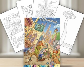 Livro de colorir Zootopia em PDF com 45 páginas | Download digital para crianças | Páginas para colorir imprimíveis com personagens de Zootopia | Presente para download instantâneo