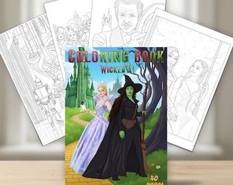 Livro de Colorir Wicked | Wicked: O Musical | Livro de Colorir Elphaba e Glinda | Presente para Fãs | Páginas para Baixar | Páginas para Colorir para Imprimir