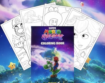 Livre de coloriage inspiré de Super Mario Galaxy, 29 pages de haute qualité, coloriages de Mario, Peach et Bowser, activité d'anniversaire, PDF numérique.