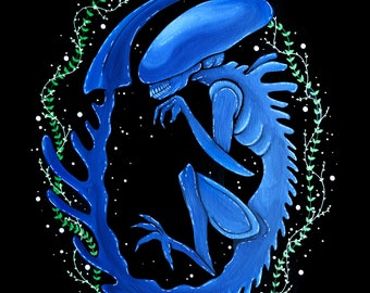 Blue Xenomorph Alien - Art Print