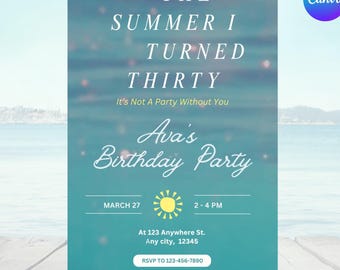 Invito di compleanno modificabile / Festa in spiaggia per cugini stampabile / Ispirato a "Estate sono diventata carina" / Modello Canva
