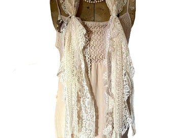 Gypsy Boho Chic Lace Scarf, Long Flowing Lace Rag Scarf in a Variety of White Laces, Bohemian Fashion