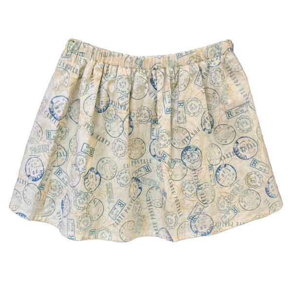 Short Skirt for Women with Elastic Waist, Cotton Fabric in Size Medium Spring and Summer Skirt in French Inspired Print