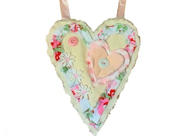 Coquette Heart Jabot, Boho Chic Statement Necklace, Festival Wear Bib Collar with ribbon ties, Soft Girl Heart Necklace