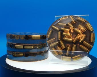 4inch coaster with 9mm spent shell casings