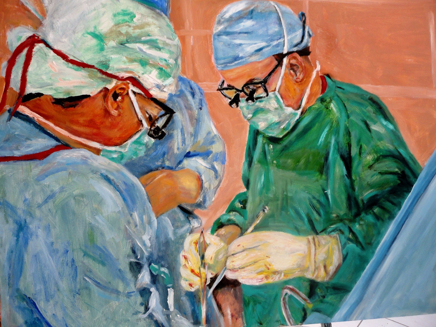 Original Oil Painting Doctors During a Heart Operation 30x40 Etsy