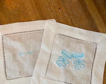 Embroidered Cocktail Napkins, Cin Cin Cheers, Set of 2