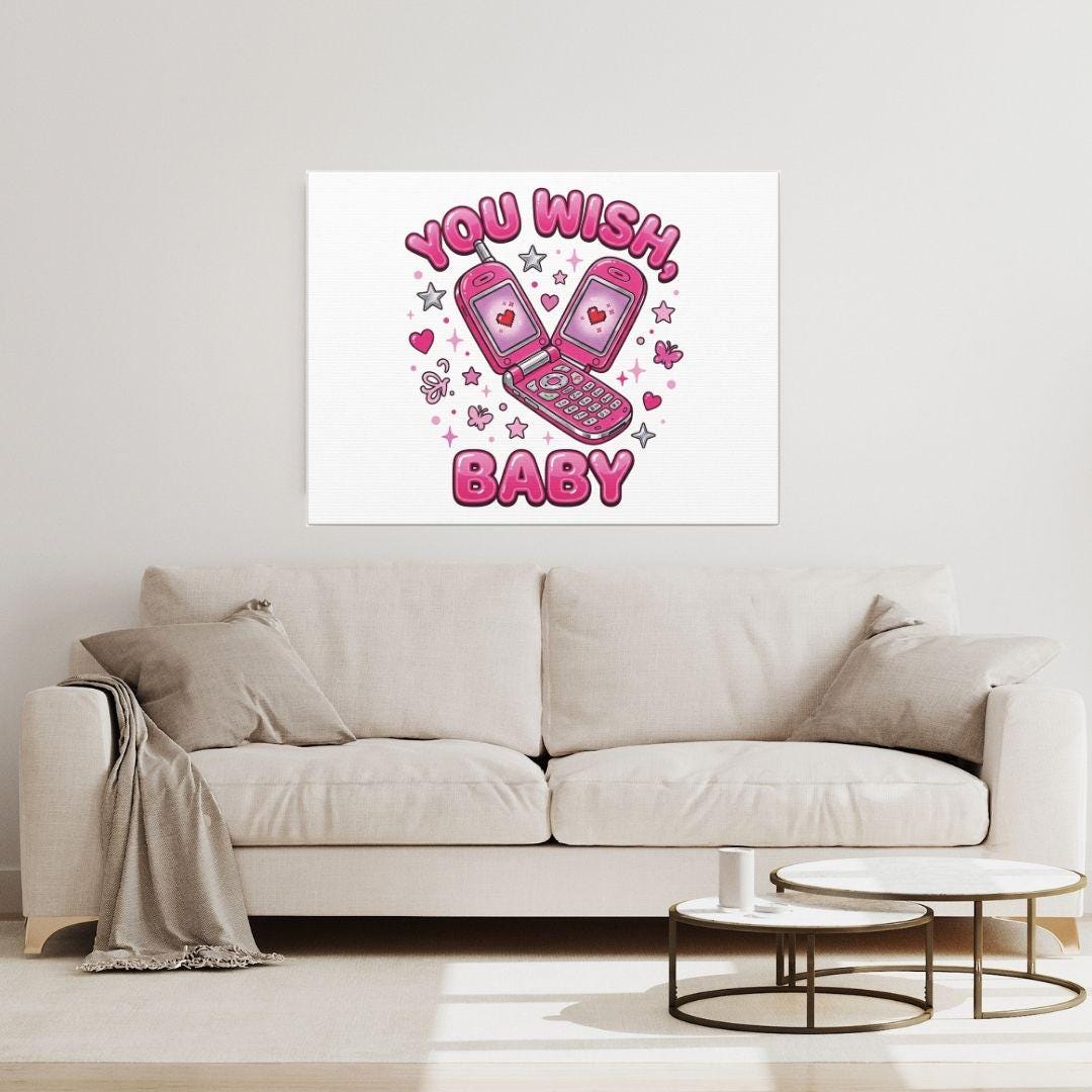 Y2K Canvas Wall Art, You Wish Baby Print, Retro Flip Phone Poster ...
