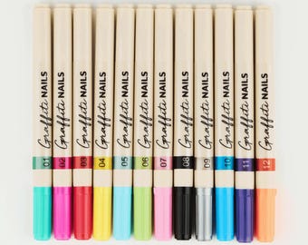 RUBY VIBE CO - Graffiti Nail Art Pens, 12-Piece Detailed Design Set