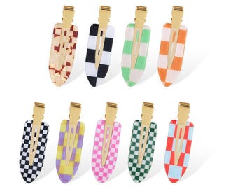Crease-Free Checkerboard Hair Clips – No-Bend Styling Barrettes, 9 Colors