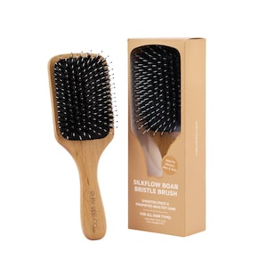 SilkFlow Boar Bristle Hair Brush – Bamboo Handle, Frizz Control, Detangling, All Hair Types