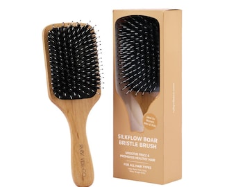 RUBY VIBE CO - SilkFlow Boar Bristle Hair Brush with Bamboo Handle, Frizz Control, Gentle Detangling, for All Hair Types