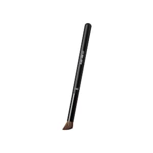 May include: A black angled makeup brush with a dark brown brush head. The handle is black with the text "RUBY VIBE CO" and the number "011" printed on it. The brush is designed for applying eye makeup.