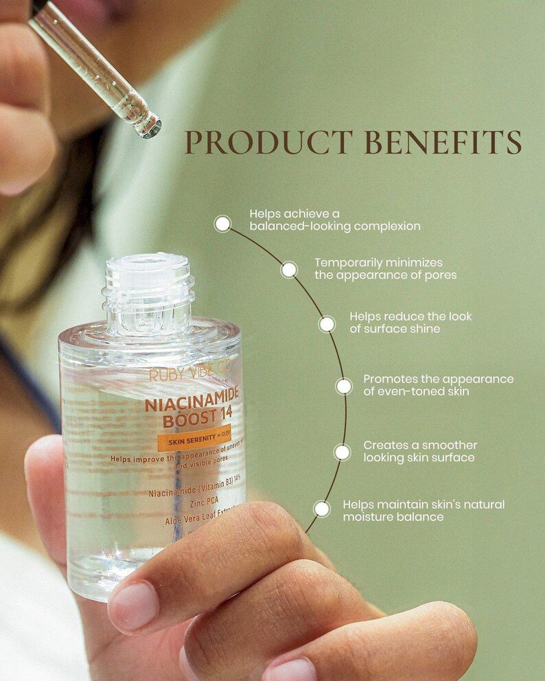Niacinamide Face Serum for Balancing, Smoother, Even-Looking Skin – Niacinamide Boost 14 | Ruby Vibe Co image 5