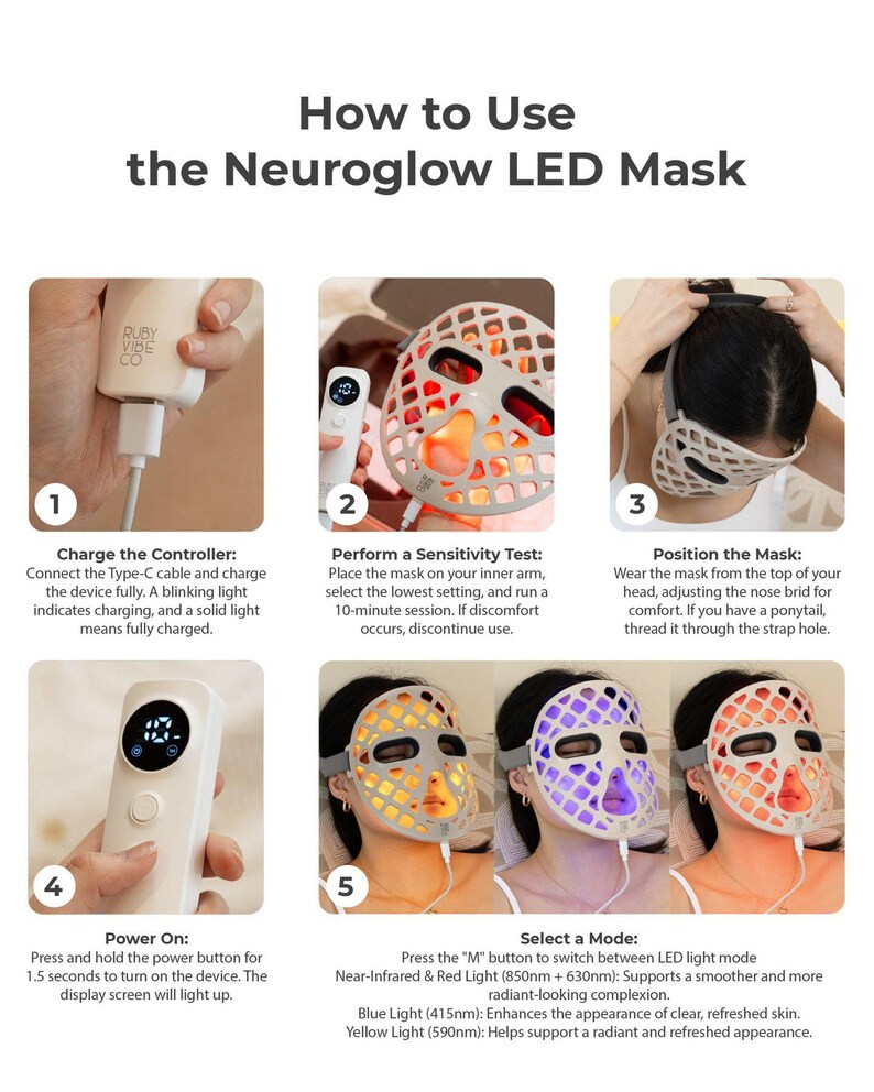 Ruby Vibe Co - LED Therapy Facial Mask for At-Home Skincare, Portable & Rechargeable, Light Technology for Skin Appearance Enhancement image 5