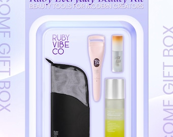Ruby Vibe Co Beauty Organizer Kit: Lash Curler, Makeup Remover, Lip Oil