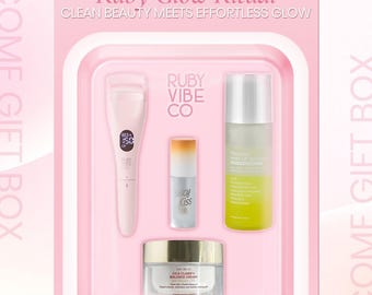 Ruby Glow Ritual Kit: Heated Lash Curler, Makeup Remover, CICA Cream, Lip Oil