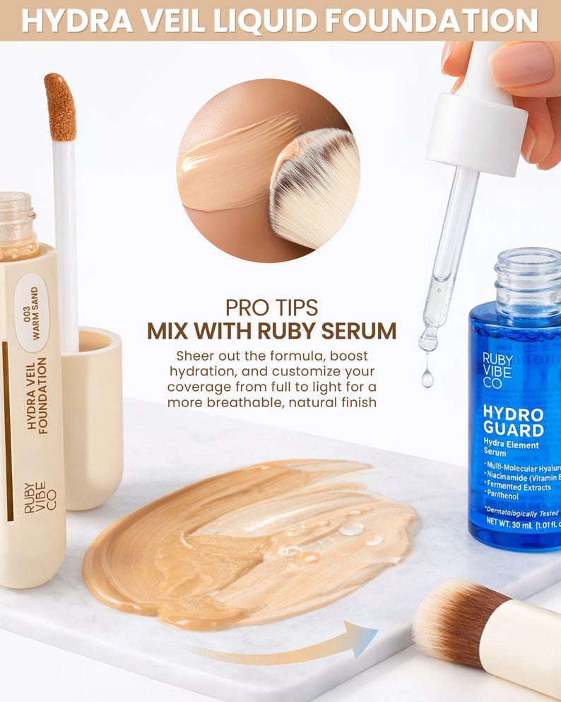 Ruby Vibe Co Hydra Veil Liquid Foundation – Natural Radiant Finish, Buildable Coverage Bild 5