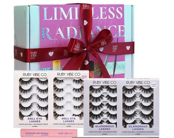 Faux Mink False Eyelash Gift Set – Doll Eye, Glam Volume, Adhesive, Eyeliner Kit
