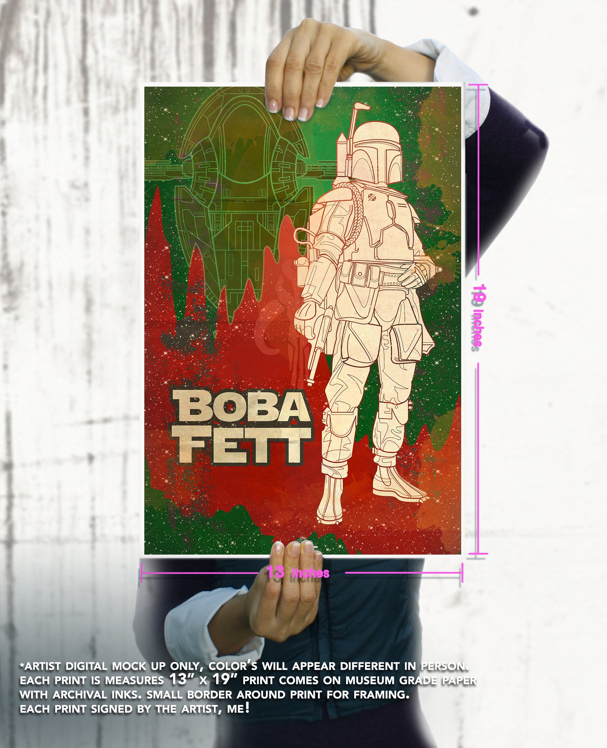 Boba Fett Star Wars Poster Bounty Hunter Print Watercolor Art Decor Giclée Art & Collectibles Sibawor.id