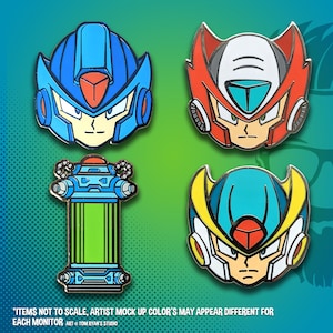 Mega Man X 4 Enamel Pin Set / Beautiful Hard Enamel Video Game Pin Set by Tom Ryan's Studio
