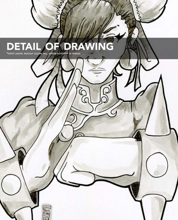 Inktober Original Art Day 15 Chun Li Street Fighter 2 #InktoberPixels Pen and Ink Drawing on Bristol Board
