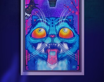 Demon Cat Pop Korean Print Dark Illustration Modern Wall Art 11 x 17
