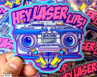 Black Light Laser Lips Glossy Vinyl Sticker with NEON PINK Ink Tom Ryan's Studio