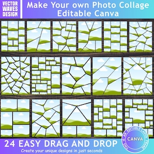 Fotokollage, redigerbar Canva-rammall, bildkollage, dra och släpp, födelsedagspresentkollage, minnesstoryboard, familjefotomall