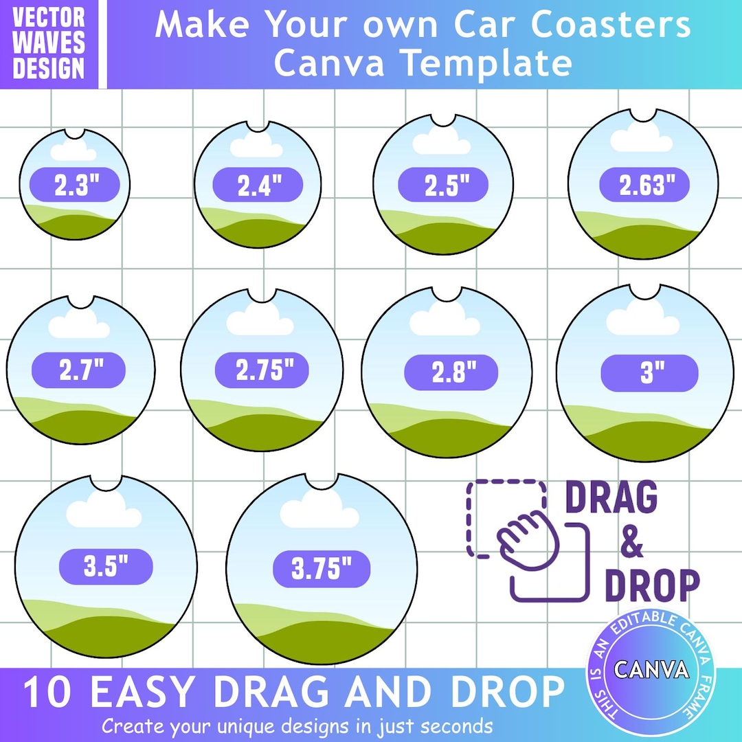 Car Coasters Editable Canva Template, Easy Drag & Drop, Blank Car Canva ...