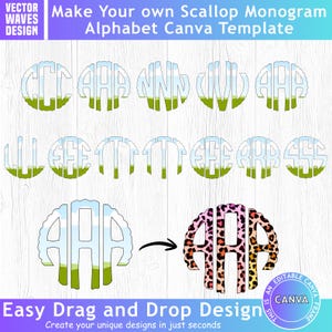 Scallop Monogram Alphabet Canva Template, Easy Drag and Drop, Doodle Circle Letter, ABC Alphabet Letter Png, Round Alphapack, Sublimation