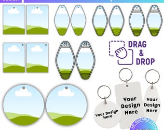 Schlüsselbund Canva bearbeitbare Vorlage, rechteckige Schlüsselbund Sublimation, motel Schlüsselbund Canva Rahmen, Kreis Schlüsselbund ziehen und ablegen Vorlage
