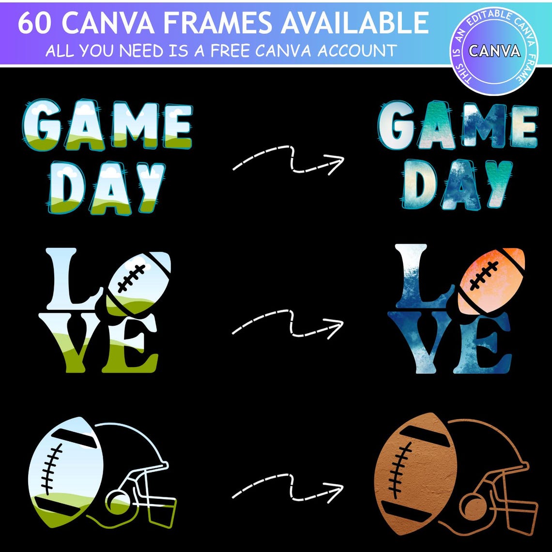 American Football Frame Computer American Football Editable Canva Frames Bundle, Custom Football Player ...